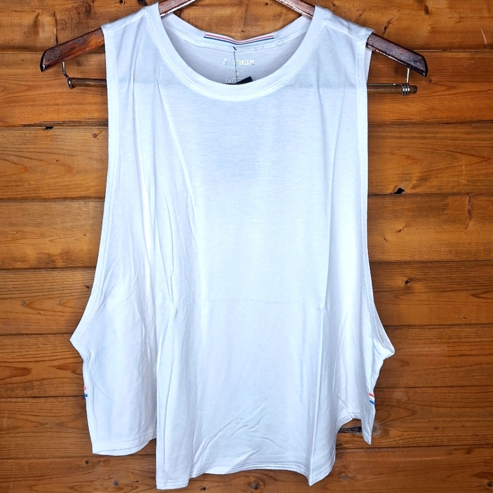 ❤️ NWT Fourlaps White Relaxed Cut Out Muscle Tee Curve Tank Size XL